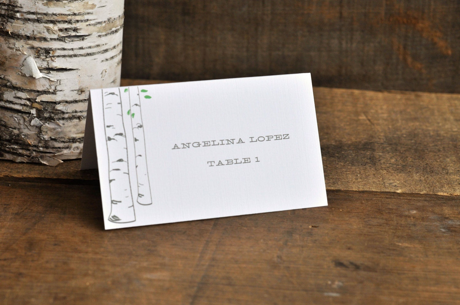 Place Card with Guest Name - Birch Trees