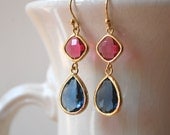Sienna Pink and Sapphire Earrings. Colorblock Earrings. Bridesmaid Earrings. Wedding Earrings.