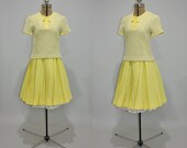 Weekend Sale - vintage 60s spring dress - Sunshine Knit full pleated skirt sun dress and sweater set outfit casual