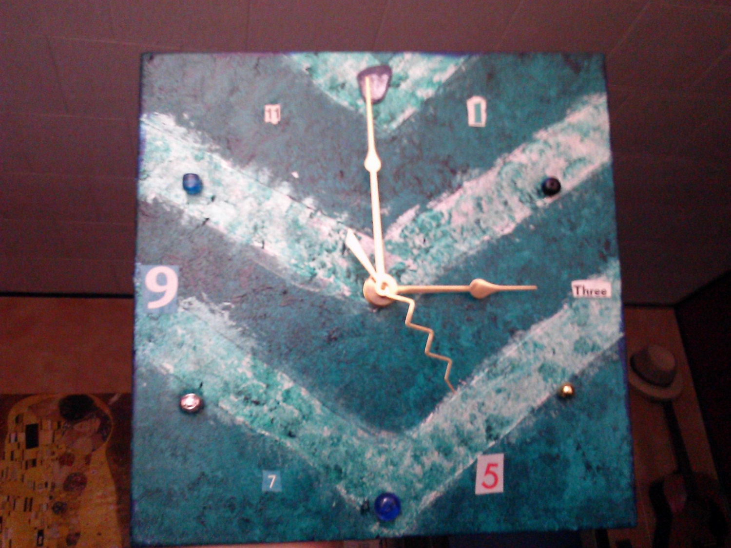 SALE -- chevron clock -- mixed media  -- wall clock -- original mixed media