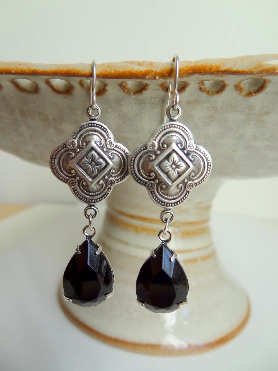 Black Onyx Dangle Earrings Anniversary Gift Handmade Earrings Mother of the Bride Bridal Earrings