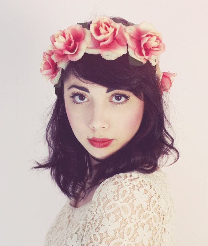 Peach Rose Flower Hair Crown