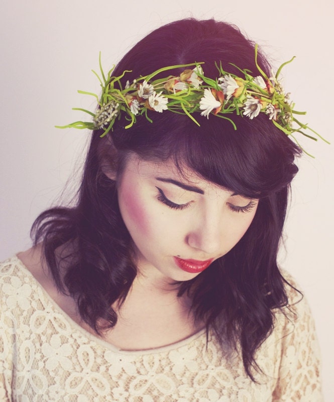 White Blossom and Vine Floral Hair Crown