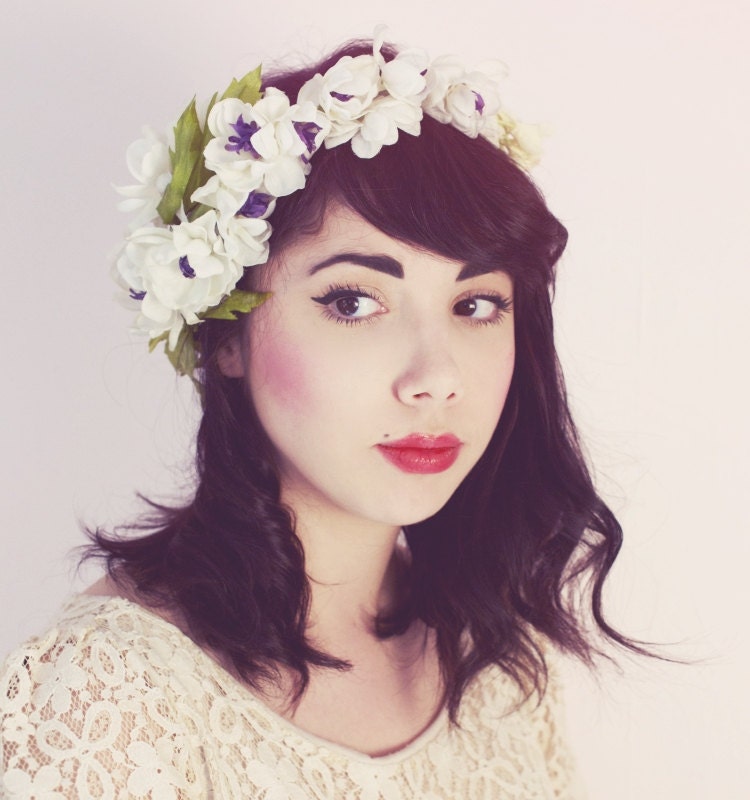 White Blossom Bouquet Floral Hair Crown