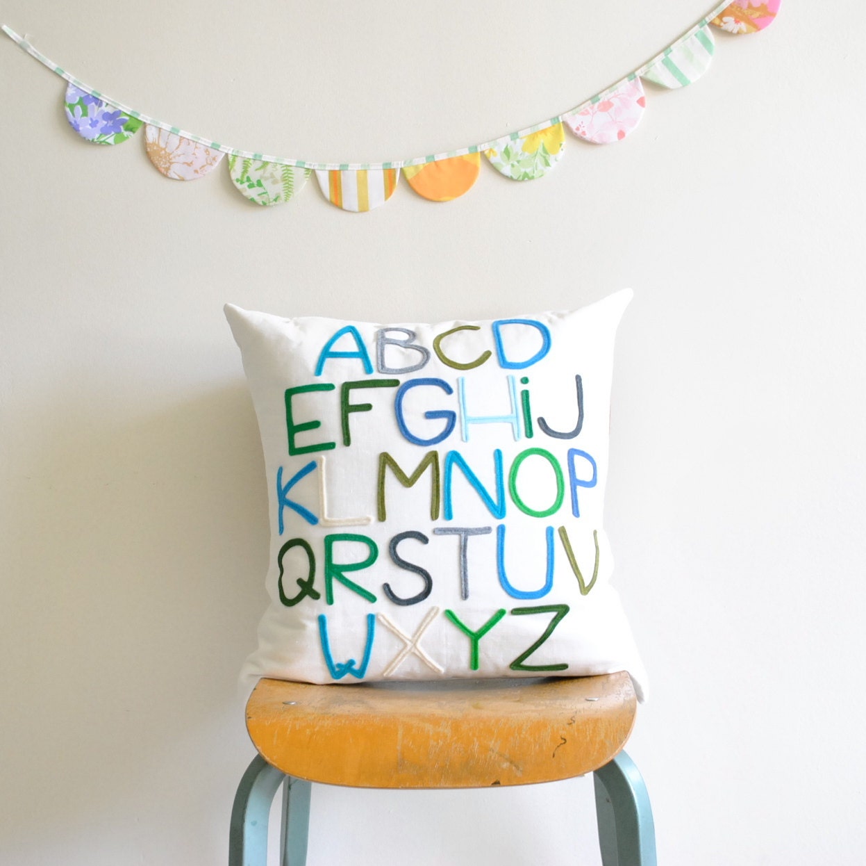 Modern Abc Alphabet Pillow - Linen and Felt - by Pillow Factory