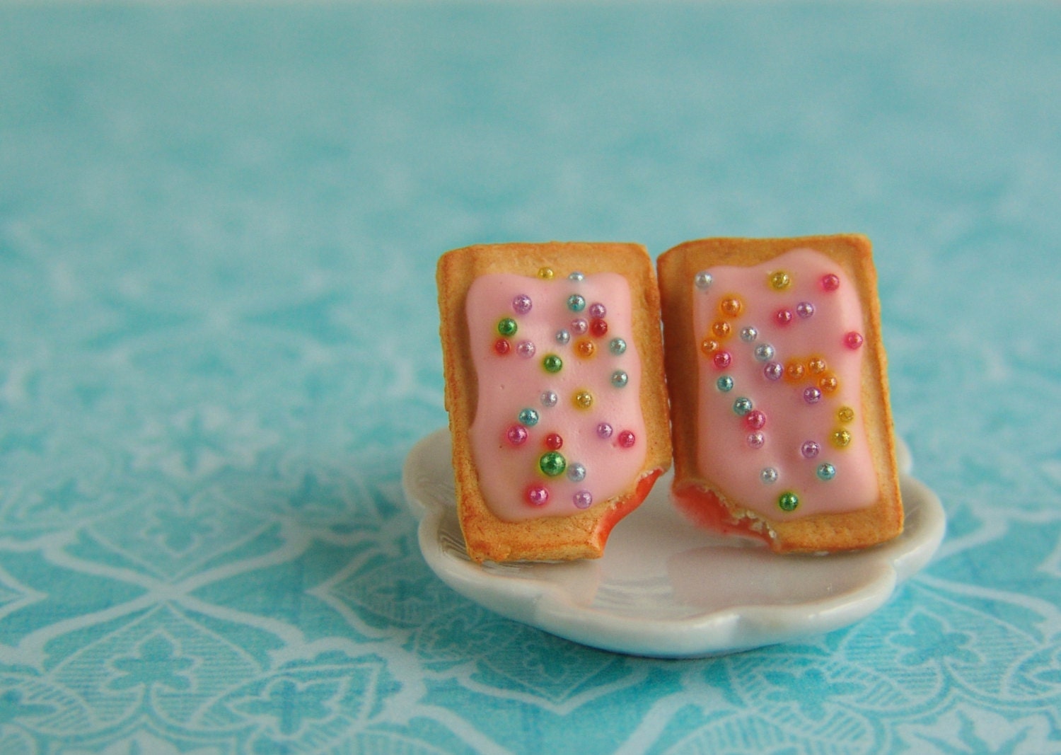 Pop Tart Earrings - Cherry Flavor with Pastel Rainbow Sprinkles