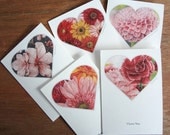heart and flower cards, note cards, Valentine card set