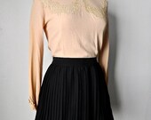 Vintage Lace Western Brocade Long Sleeve Peter Pan Collar Blouse