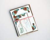 The Renee Collection - Floral Garden Party Wedding Invitation Set in Orange, Aqua and Green with Kraft or Cream Envelopes - SAMPLE