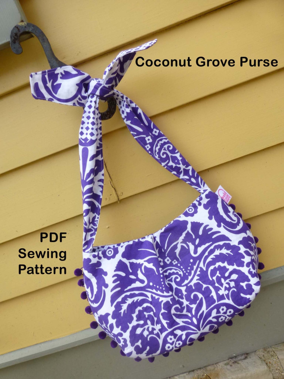 PDF PATTERN - Coconut Grove Purse - Knotted Tie Strap - Pom Pom Fringe - Magnetic Snap Closure- Pockets