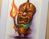 Tiki Time, Watercolor Original Painting