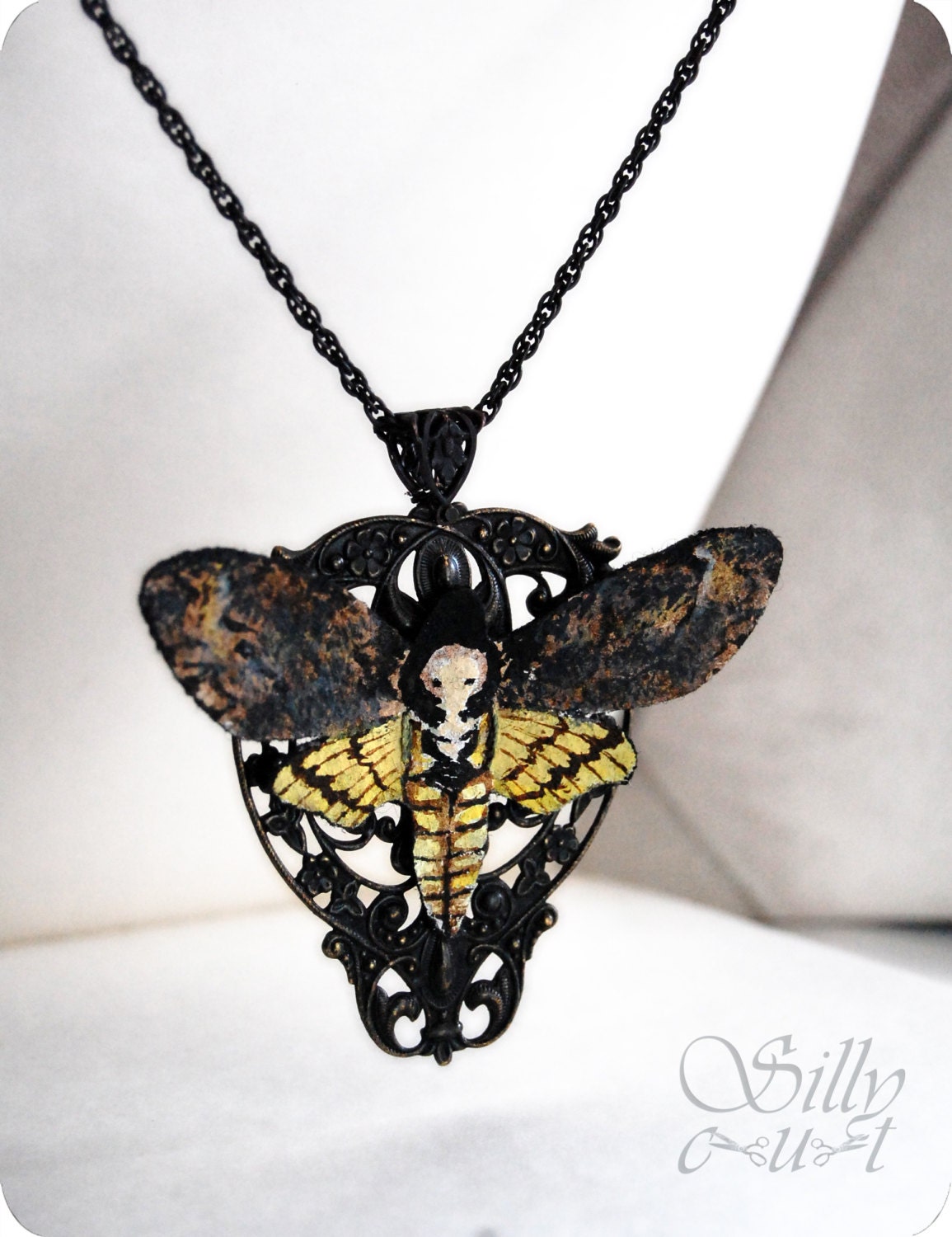 necklace - Deathhead moth - ooak, science, entomology, gothic,  victorian, neovictorian, mourning, bohemian, dark romance