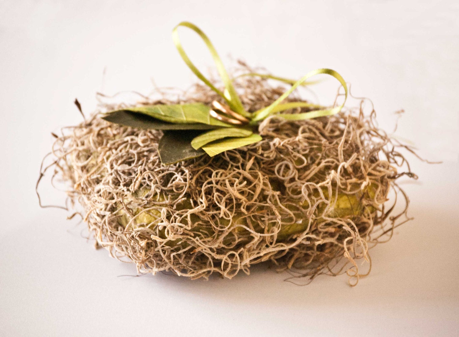 Wedding ring pillow moss ring bearer pillow  with green leaves for rustic weddings, woodland weddings grey green