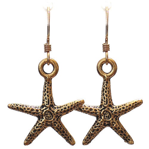 Gold Seastar Earrings with pewter charms and gold filled earwires