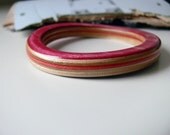 Recycled Skateboard Wooden Bangle Multicolor Bracelet - Pink, Maple and Red with Pink and Black Graphic