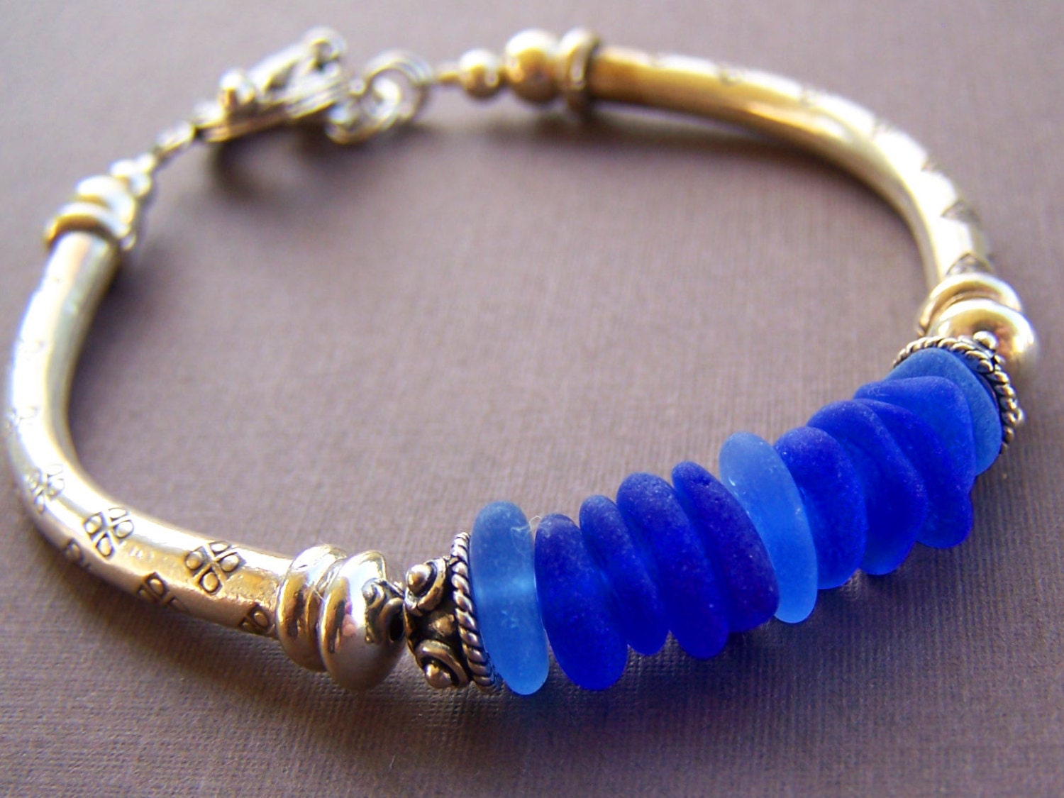 Island Girl Bracelet - Sea Glass with Sterling Silver Tube Bracelet
