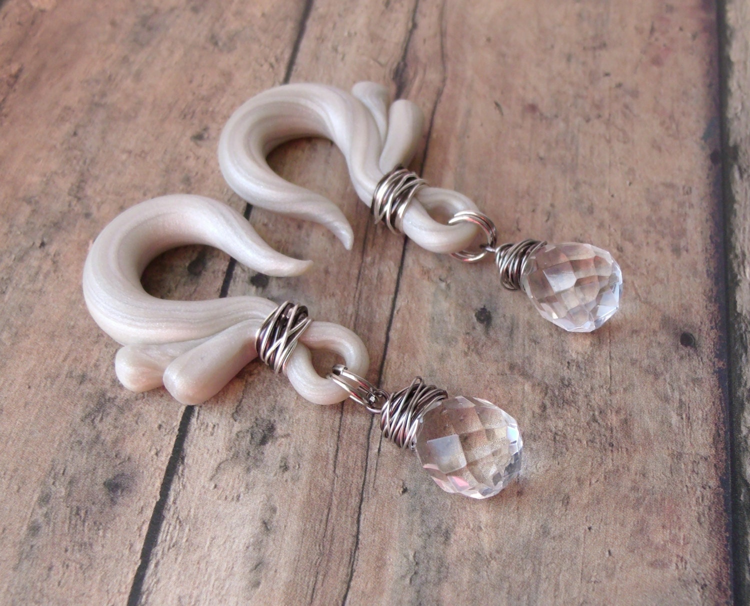 Wire Wrapped Crystal Gauged Earrings
