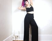 90s Black Chiffon Wide Leg High Waist Pants (XS/S)