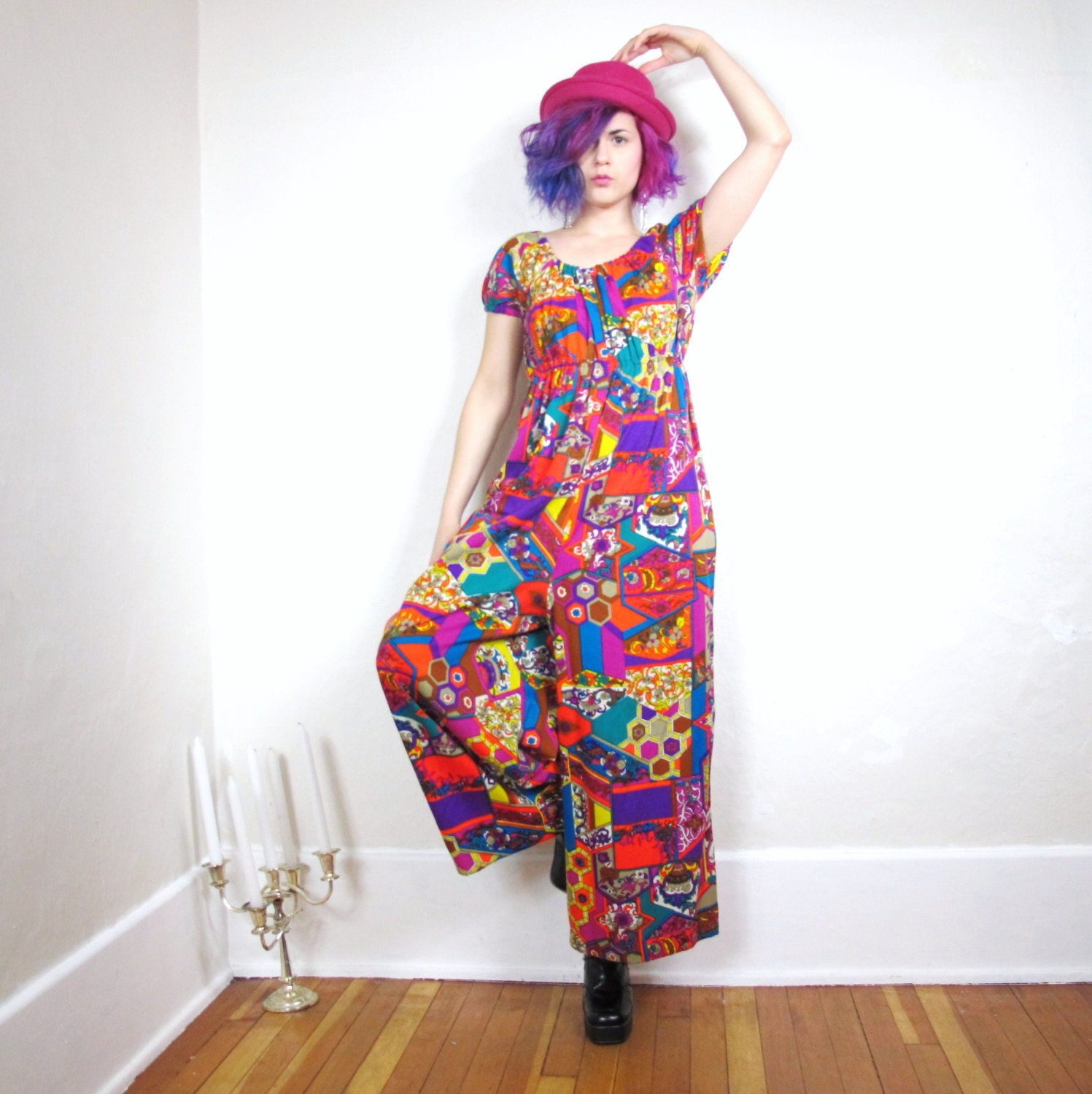 S A L E 60s Psychedelic Jewel Tone Jumpsuit (S/M)