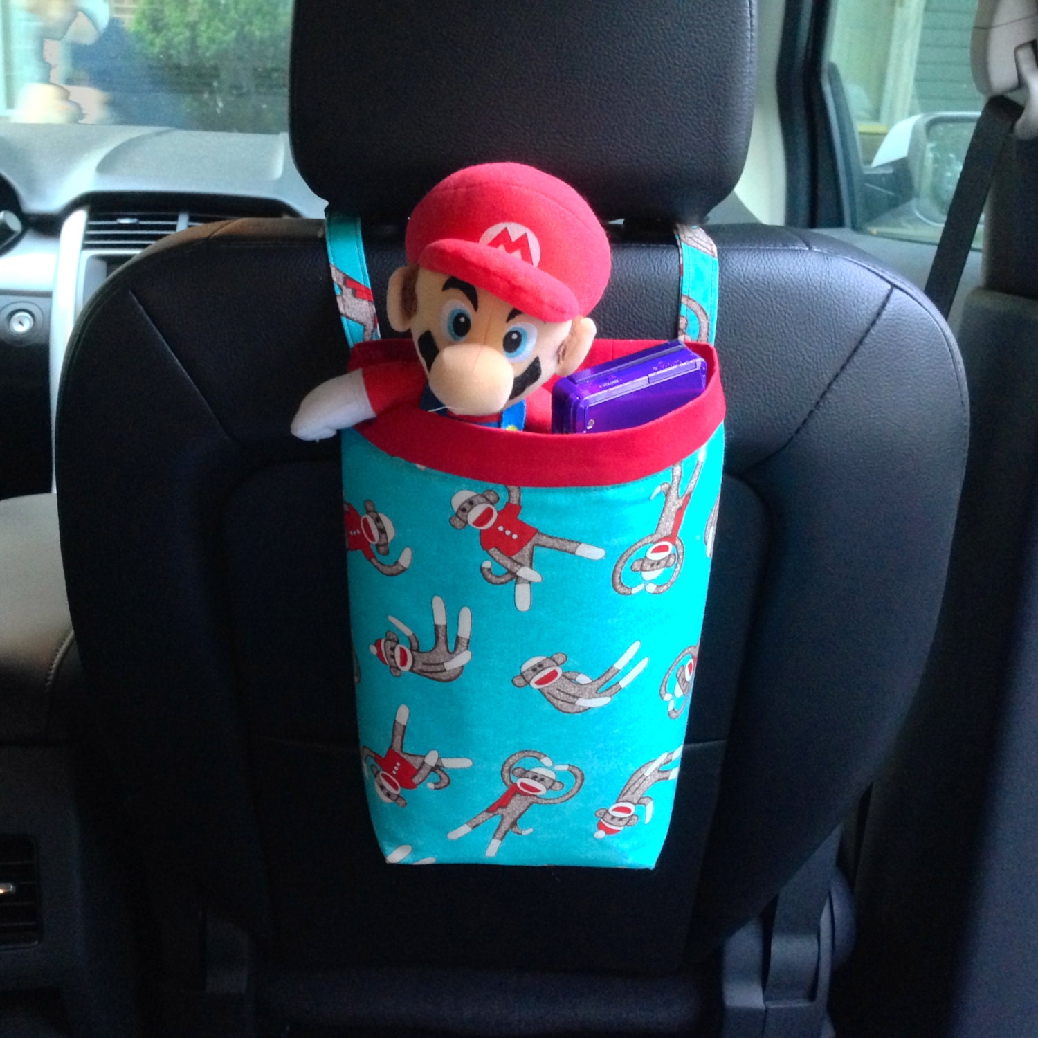 Car Bag SOCK MONKEY, KIDS Car Bag, Women, Car Litter Bag, Car Accessories, Car Organizer, Car Trash Bag