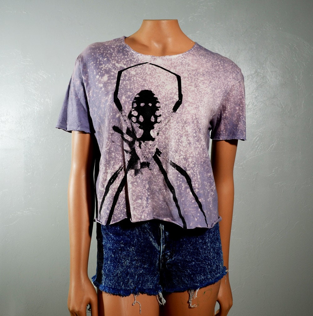SALE Spider Shirt Grunge Dyed Bleached Grey Women's Oversize Small Medium