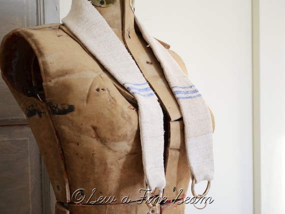 Grain Sack Camera Strap Blue Stripe European Vintage Antique