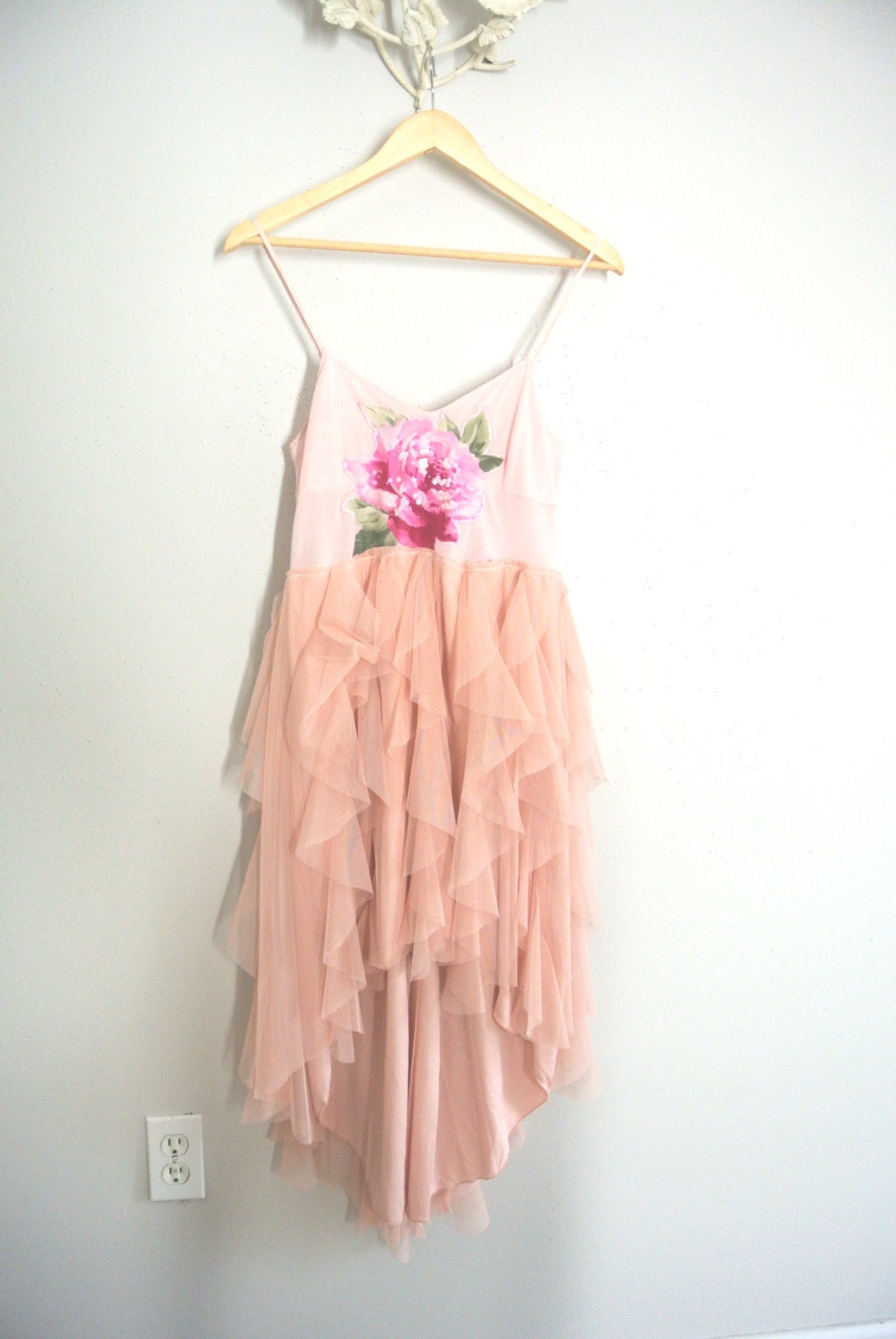 Romantic Upcycled dress, country pink shabby pink sundress, summer dresses, cottage chic, blush, mori girl, True rebel clothing small