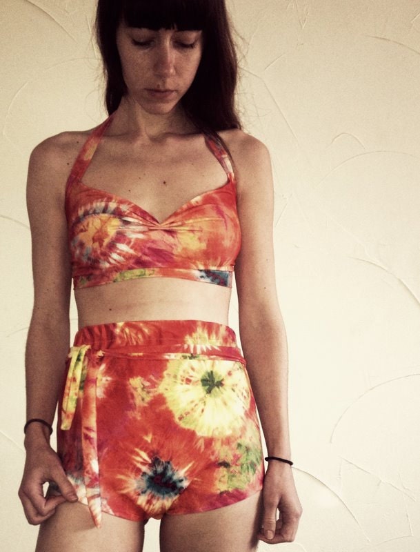 1960s Inspired Tie-Dye Bathers High Waist Halter