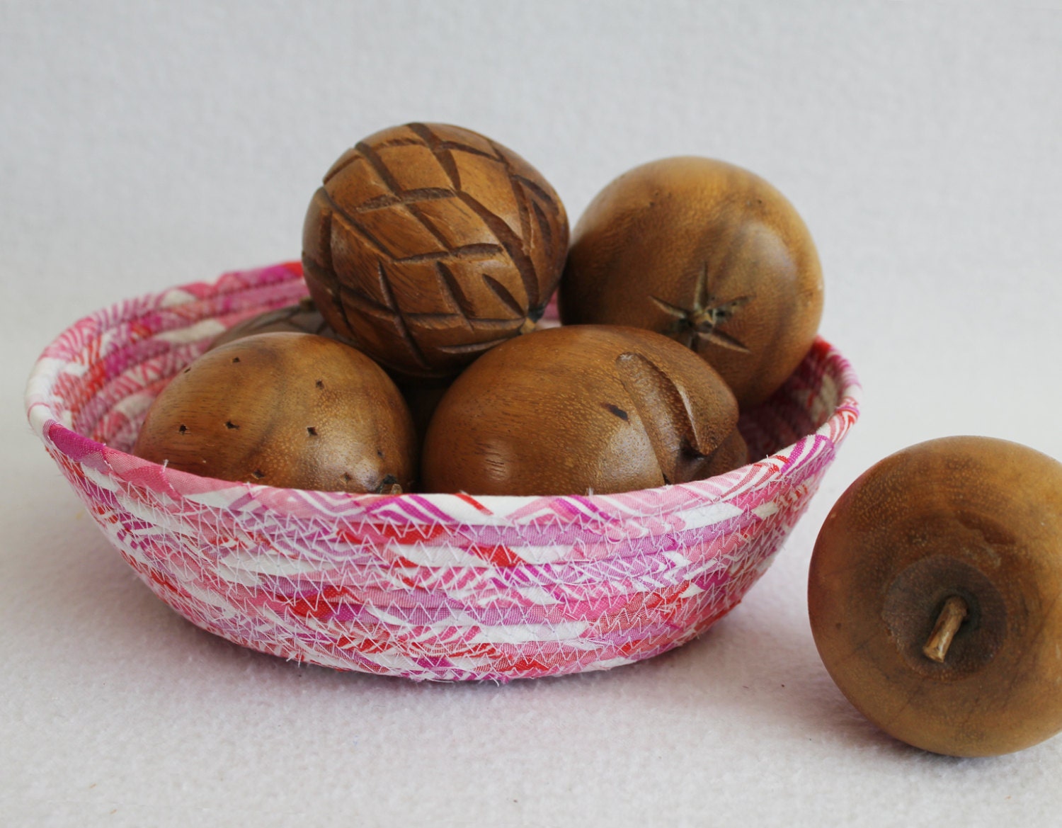 Pink Red Purple Small Round Coiled Bowl / Basket by PrairieThreads