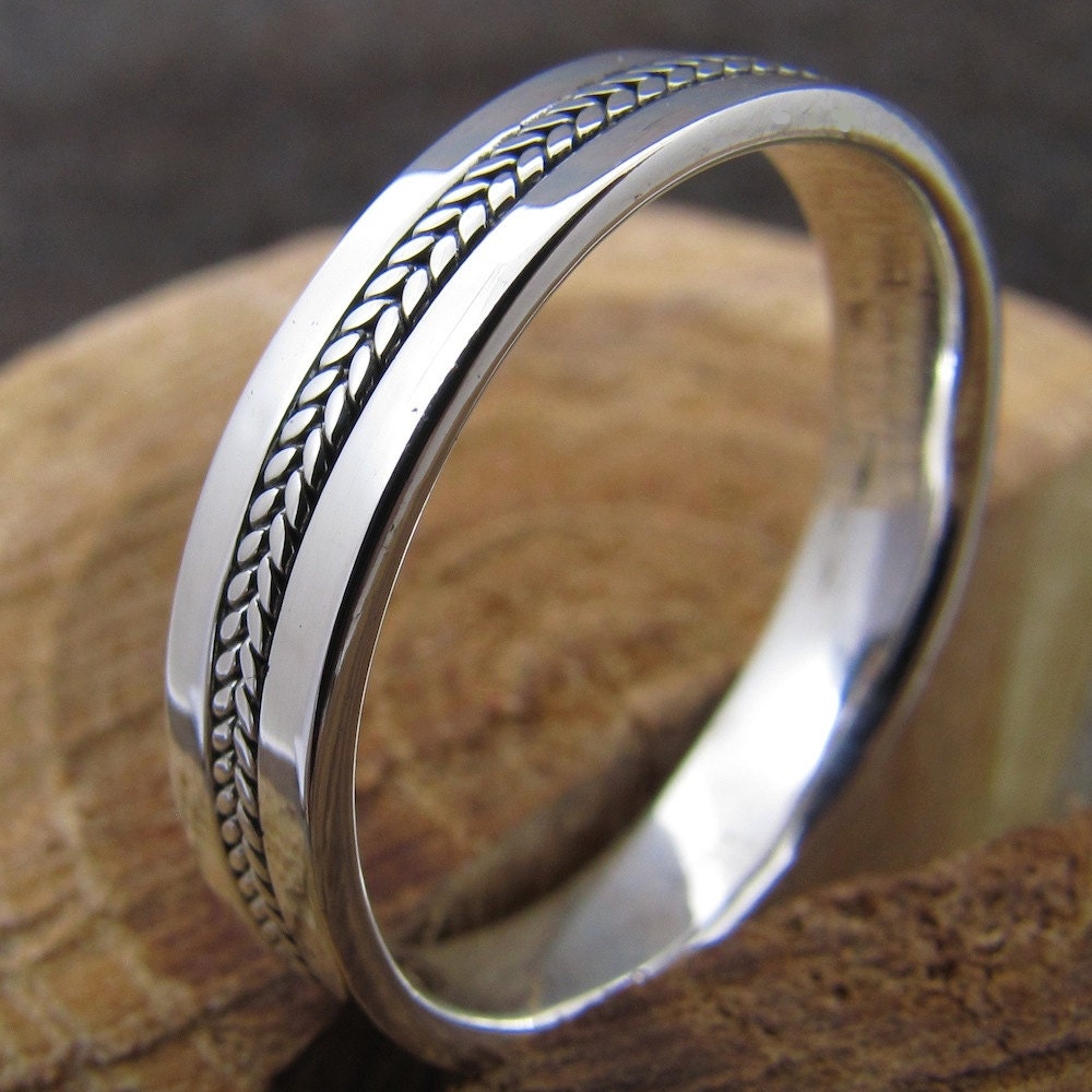 Mens Silver Inlayed Ring Wedding Band by DogsKinJewelry on