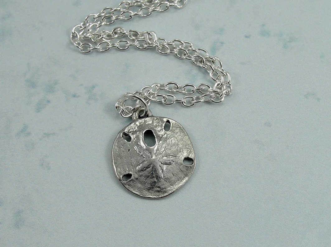Sand Dollar Necklace, Silver Sand Dollar Charm on a Silver Plated Cable Chain