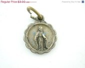 On Sale 25% Off Tiny Vintage Our Lady of Grace - Cor Jesu Catholic Medal - Virgin Mary Charm MM49