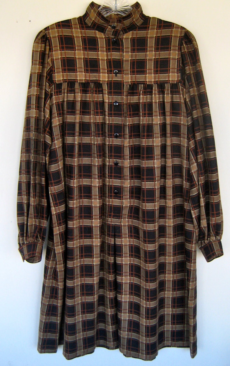 vtg YVES SAINT LAURENT ysl rive gauche 1960s 70s plaid wool smock mini tunic  dress