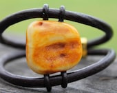 Leather & Amber Bracelet Orange White Raw Square Stone Unisex Rustic Jewelry Pure Eco Natural Fashion Summer Brown OOAK