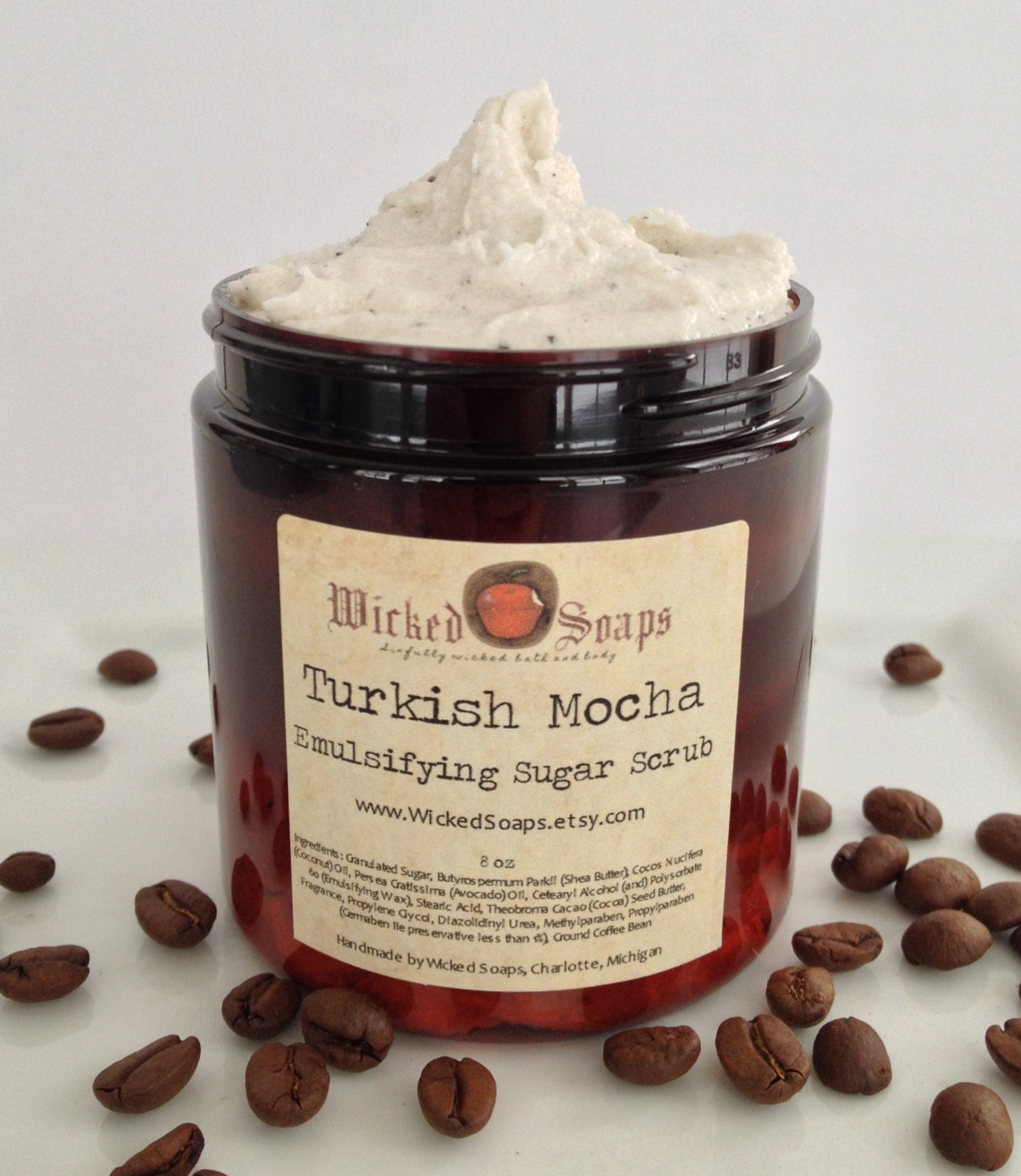 Sugar Scrub - Turkish Mocha Coffee Emulsifying Sugar Scrub Body Polish by WickedSoaps