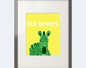 Personalized Zebra Print in Yellow, Blue, and Pink - 8 x 10 or 5 x 7