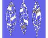 Three Feathers Art Print in Blue, Gray, Pink, or Yellow - 8 x 10 or 5 x 7
