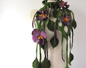 Necklace  felted flower purple green leaf gift under 50 long