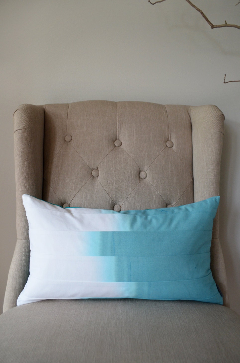 Aqua Dip Dyed Stripe KIdney Pillow - 12"x21"