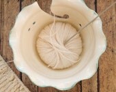 Personalized Pottery Yarn Bowl ANY NAME, KNitting Bowl, Wheel thrown Handle Fresh White Mom porcelain stoneware modern graduation gifts