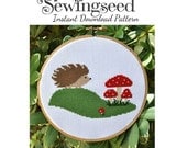 INSTANT DOWNLOAD Hedgehog & Toadstool Mushrooms Cross Stitch Pattern