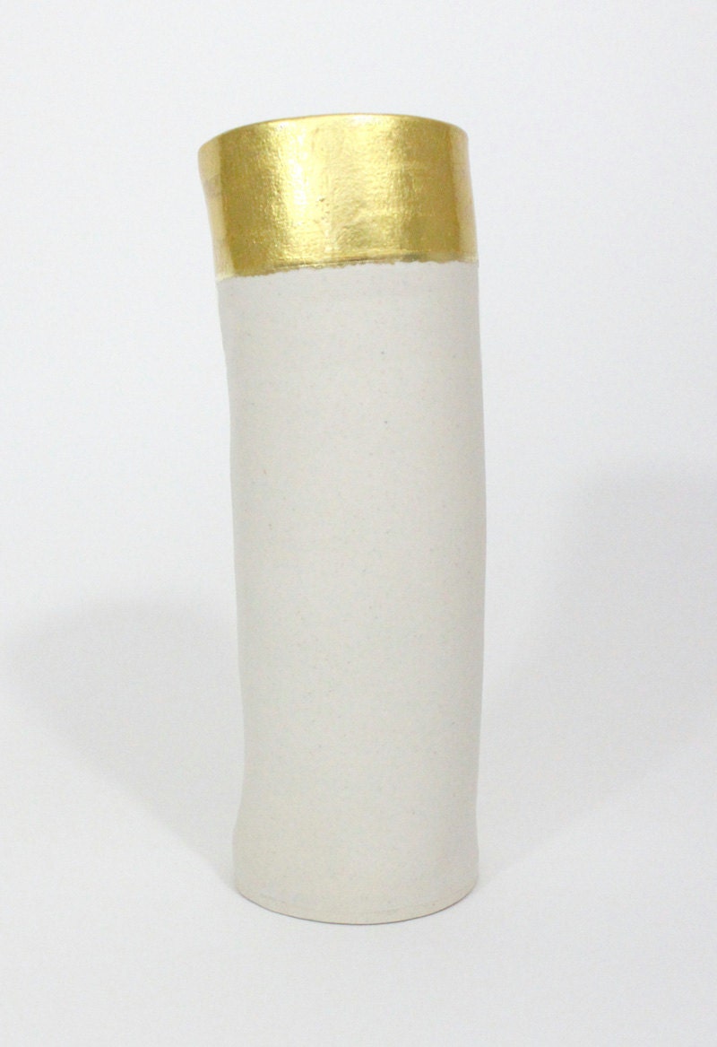 Large Gold Band Vase in Cream and Yellow Gold