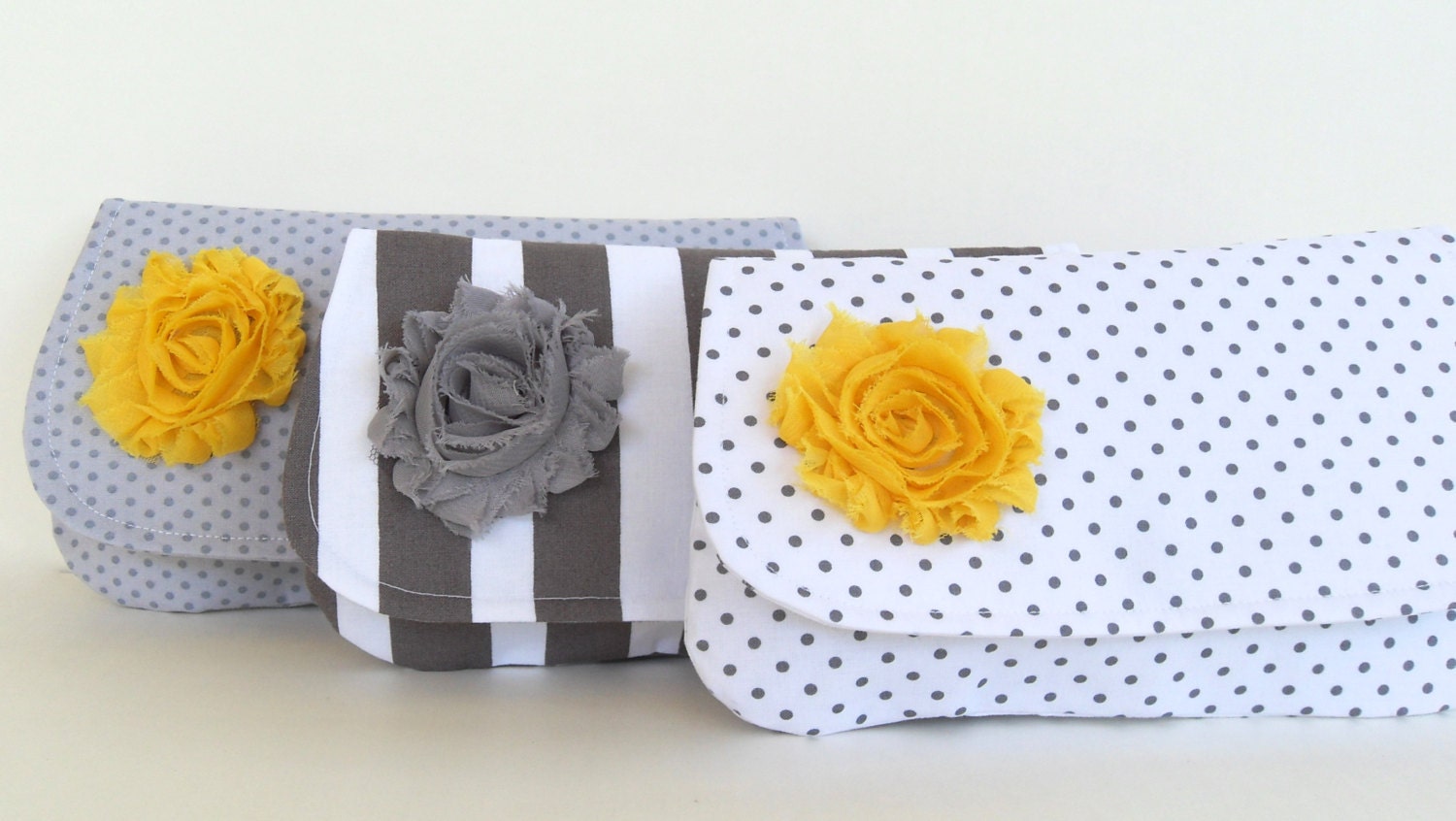 Bridesmaids clutch gray wedding, perfect bridesmaids gift, pewter silver 3 clutch set, yellow and gray wedding,