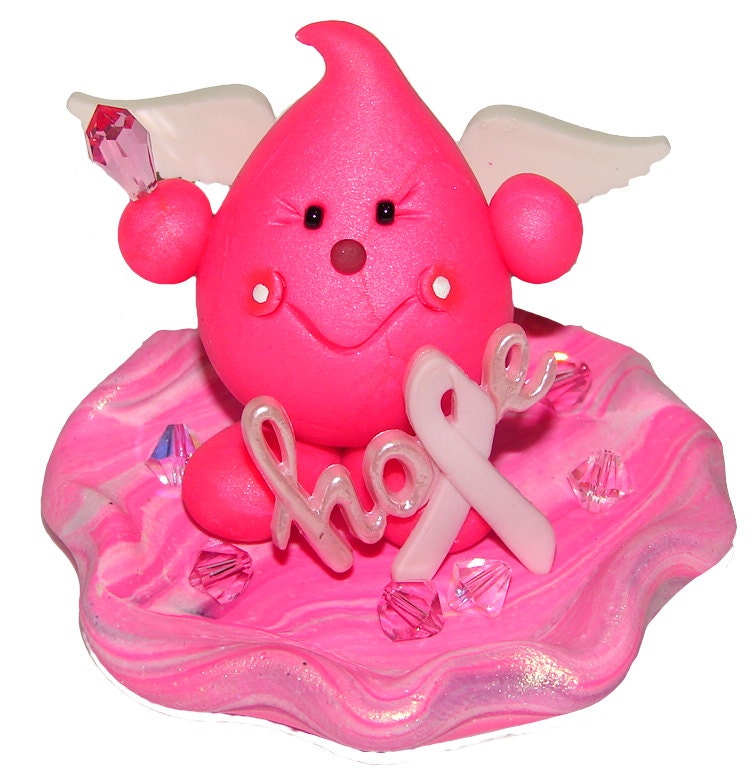 BREAST CANCER Pink HOPE Parker Polymer Clay Character - Special Edition Figurine - Pink Ribbon Heart & Wings