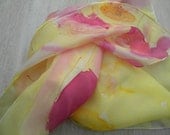 Princesse small hand painted silk square scarf. Yellow and pink silk scarf painted by a 5-year old