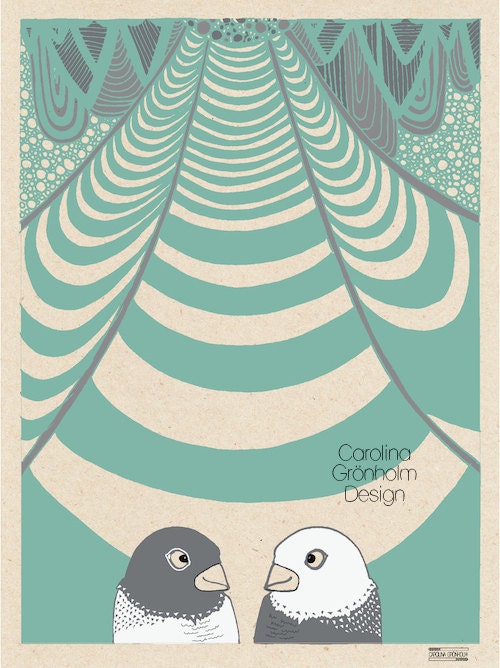 Bird Wedding - Illustration Print Love Bird Turquoise 6"x8"
