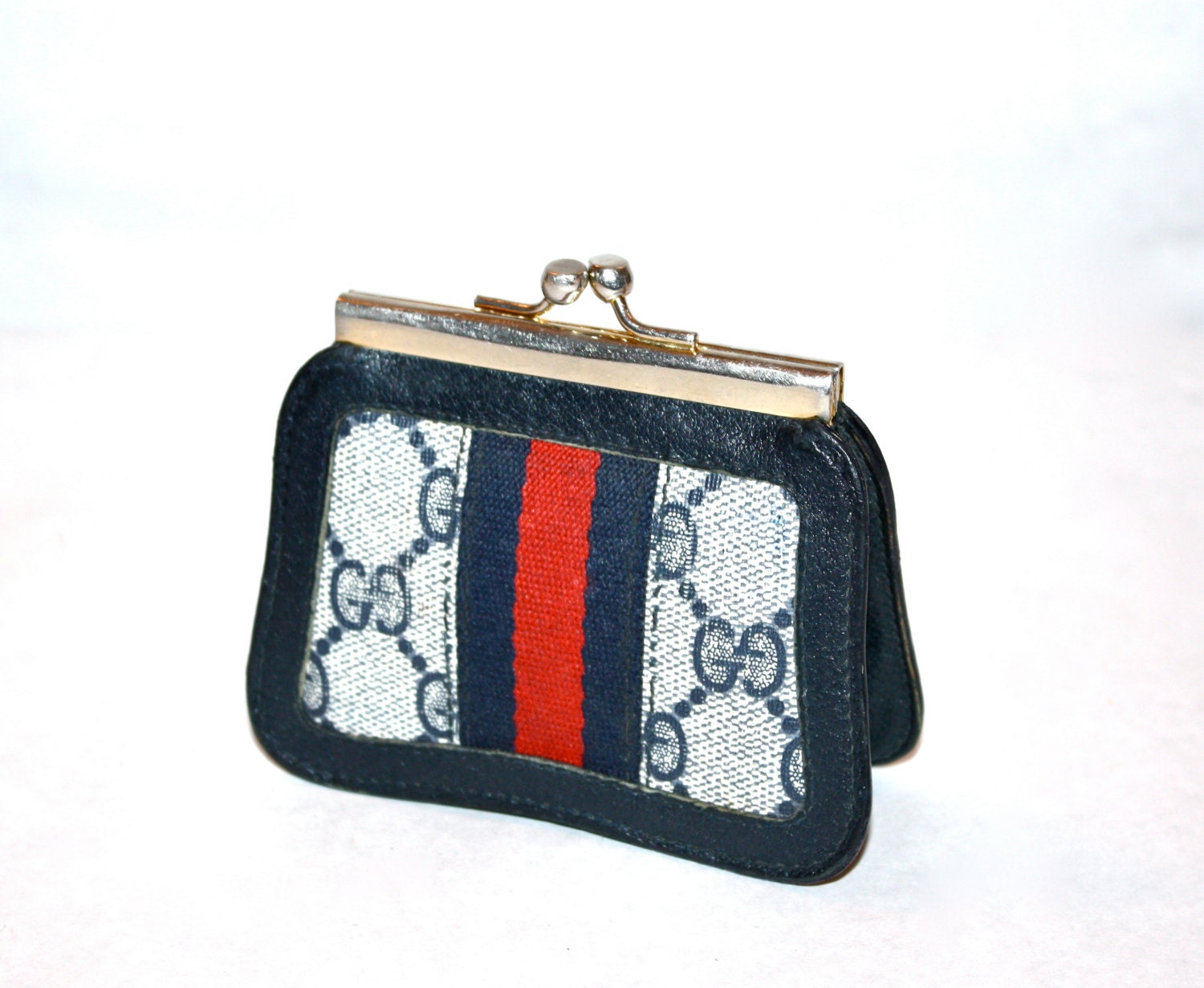 Vintage GUCCI Coin Purse Navy Blue Monogrammed by StatedStyle