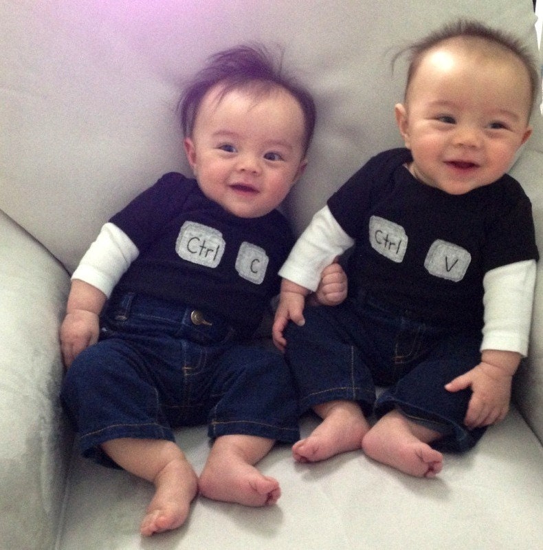 Copy & Paste Computer/Geek Chic TWIN Onesies Set , Great Shower gift for TWINS or siblings