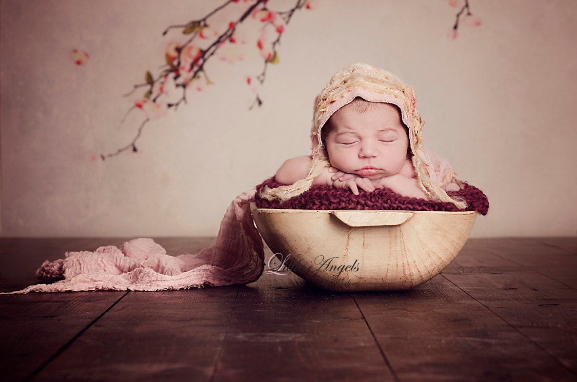 ADDIE- Pink. Fabric Bonnet. Shabby Chic. Newborn. Baby Girl. Photo Prop.Vintage Style.