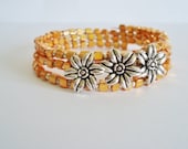 Wrap Bracelet, stack bracelet, Bohemian bracelet, gold, silver, flowers, memory wire, boho, bohemian jewelry